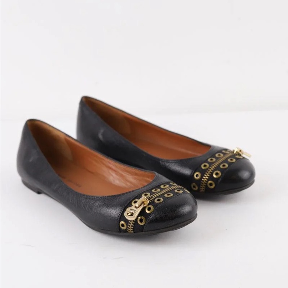 Marc Jacobs Blue/Denim Flats with Gold Zipper Design - Picture 2 of 5
